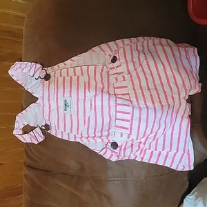 Oshkosh girls pink and white overalls, size 2T